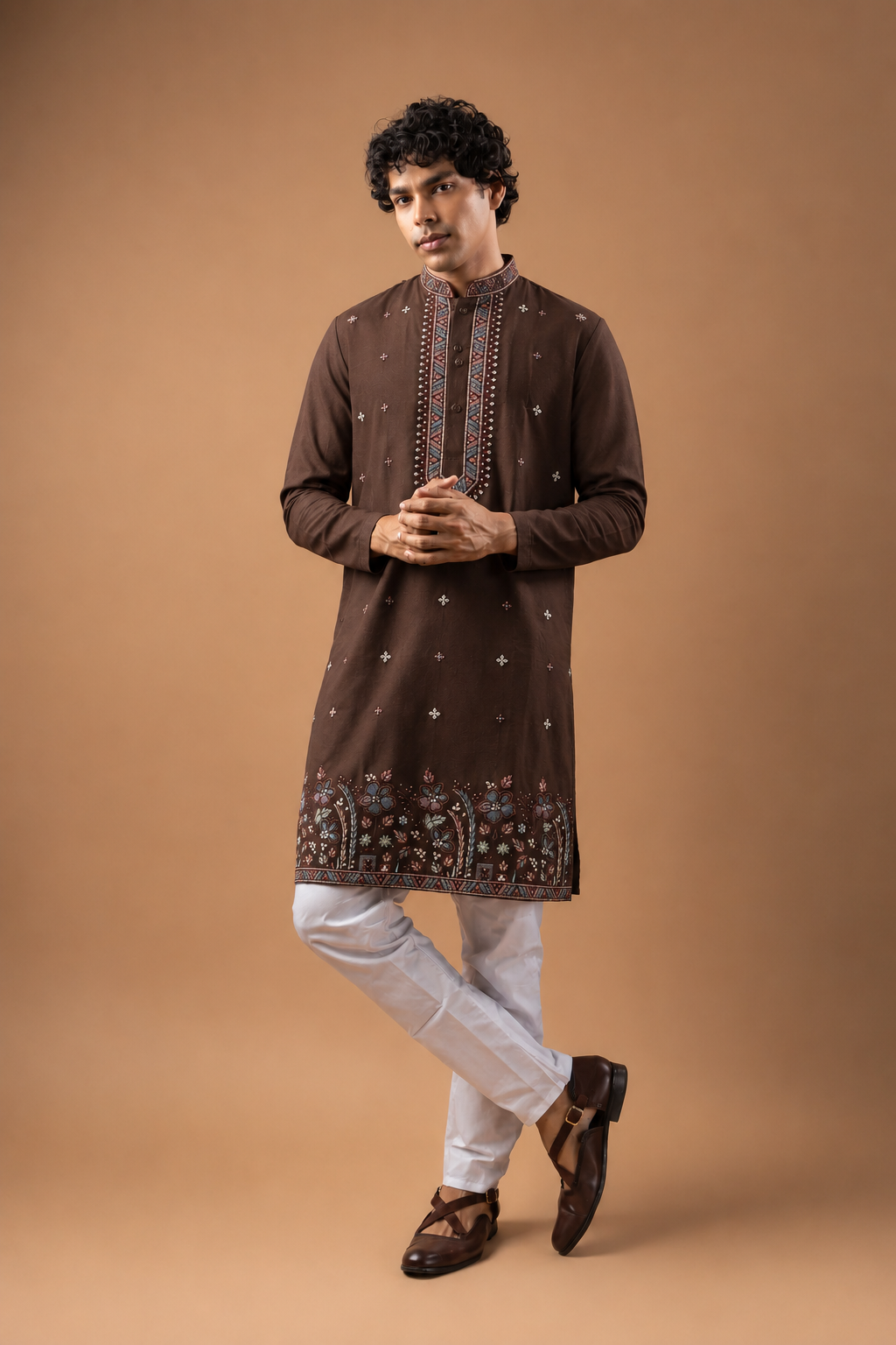 Brown Neck work Kurta
