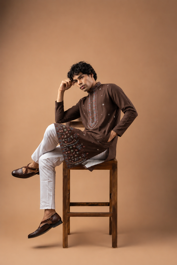 Brown Neck work Kurta