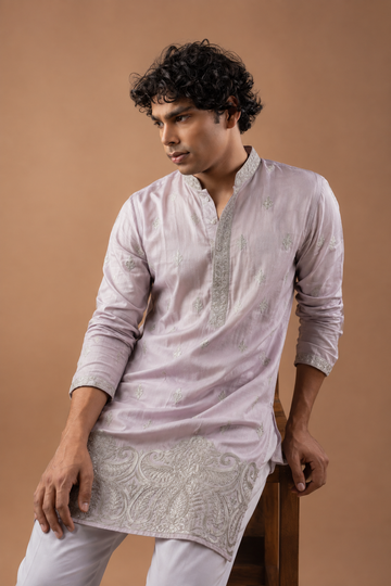 Lilac Motif Embroidered Kurta