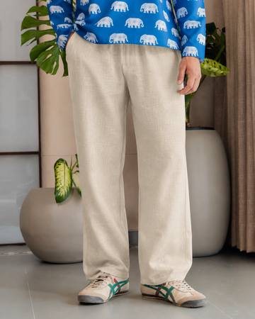 Cream Drawstring Linen Pant