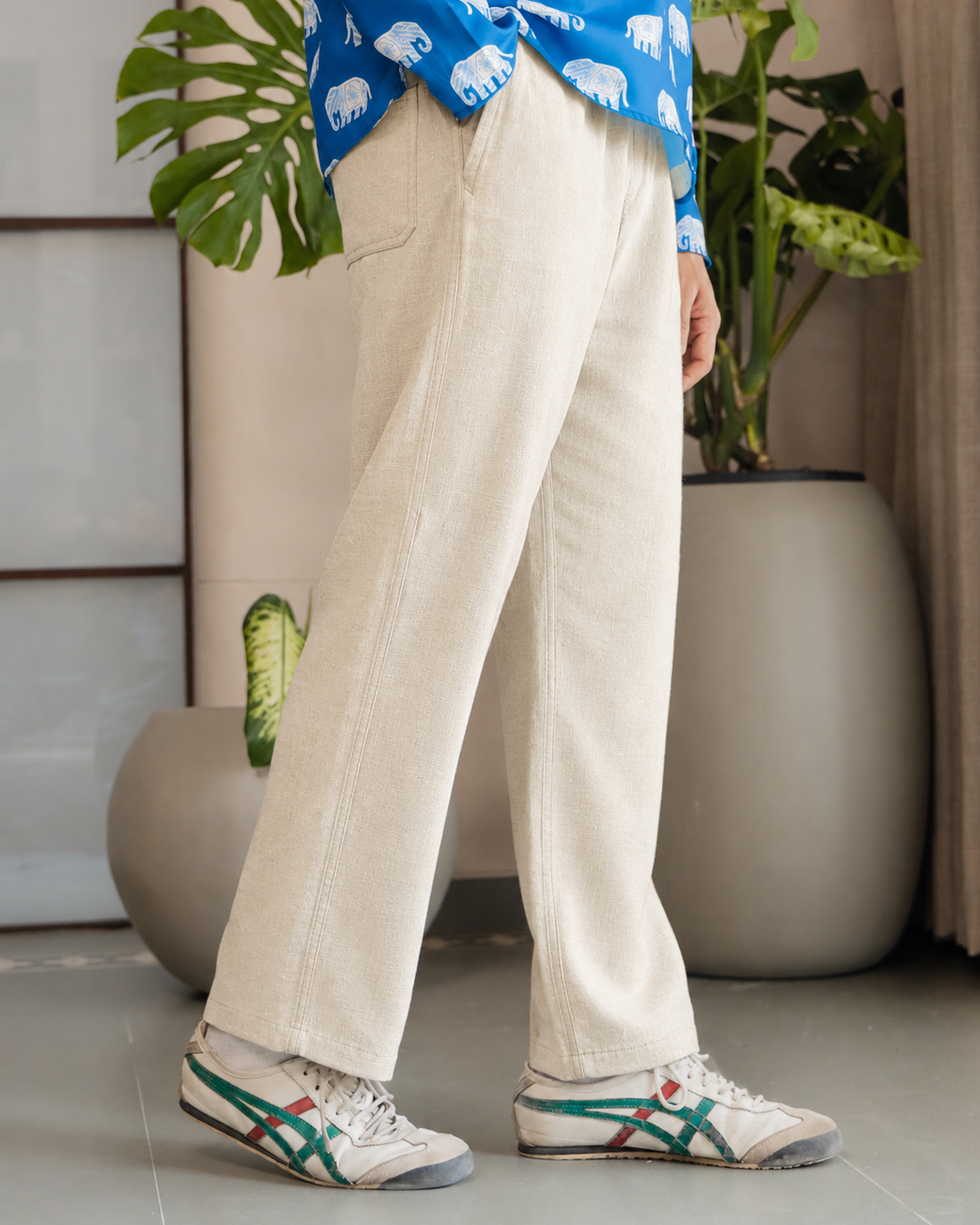 Cream Drawstring Linen Pant