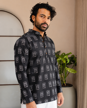 Black Heritage Arch Motif Printed Short Kurta