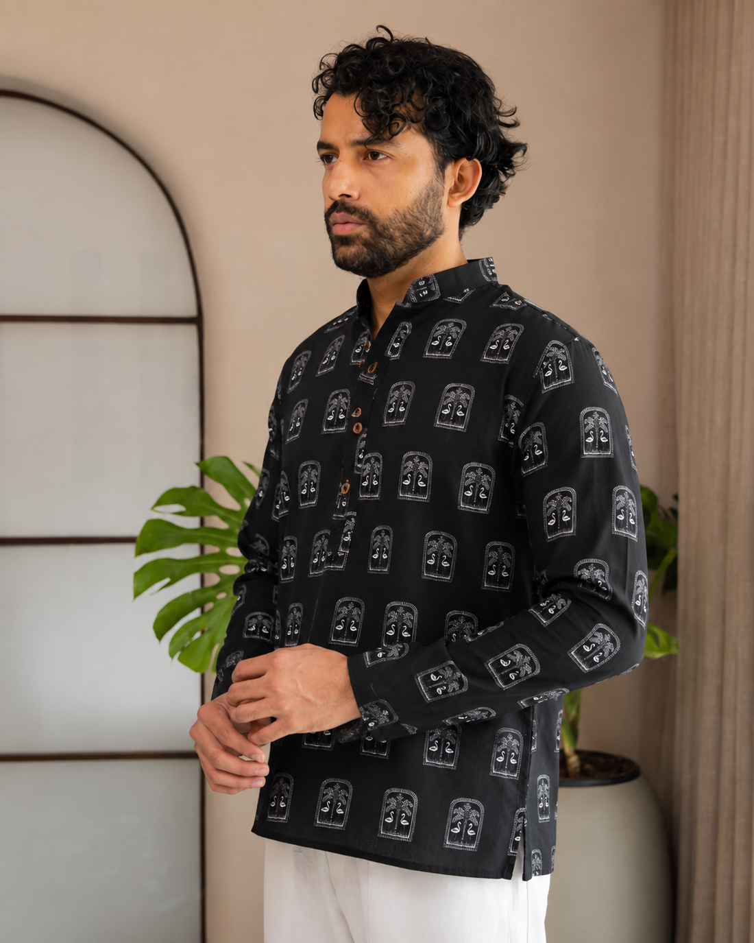 Black Heritage Arch Motif Printed Short Kurta