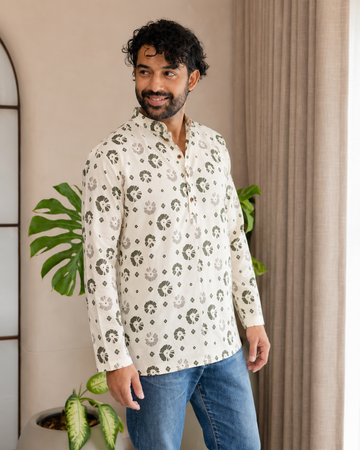 Ivory Sage Floral Short Kurta