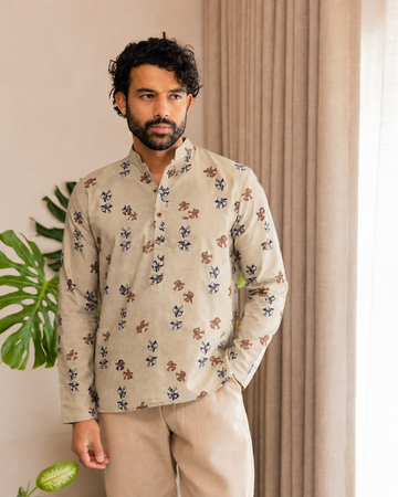 Beige Heritage Motif Short Kurta
