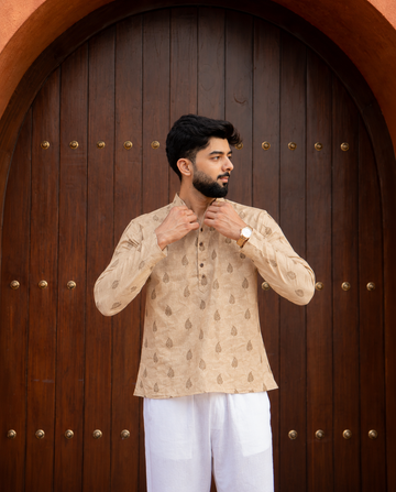 Sand Beige Paisley Motif Short Kurta