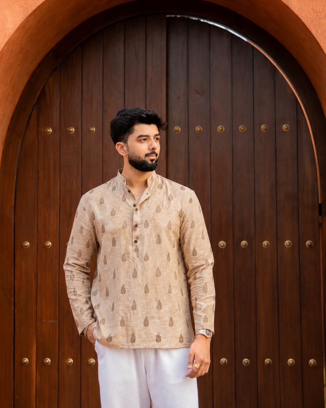 Sand Beige Paisley Motif Short Kurta