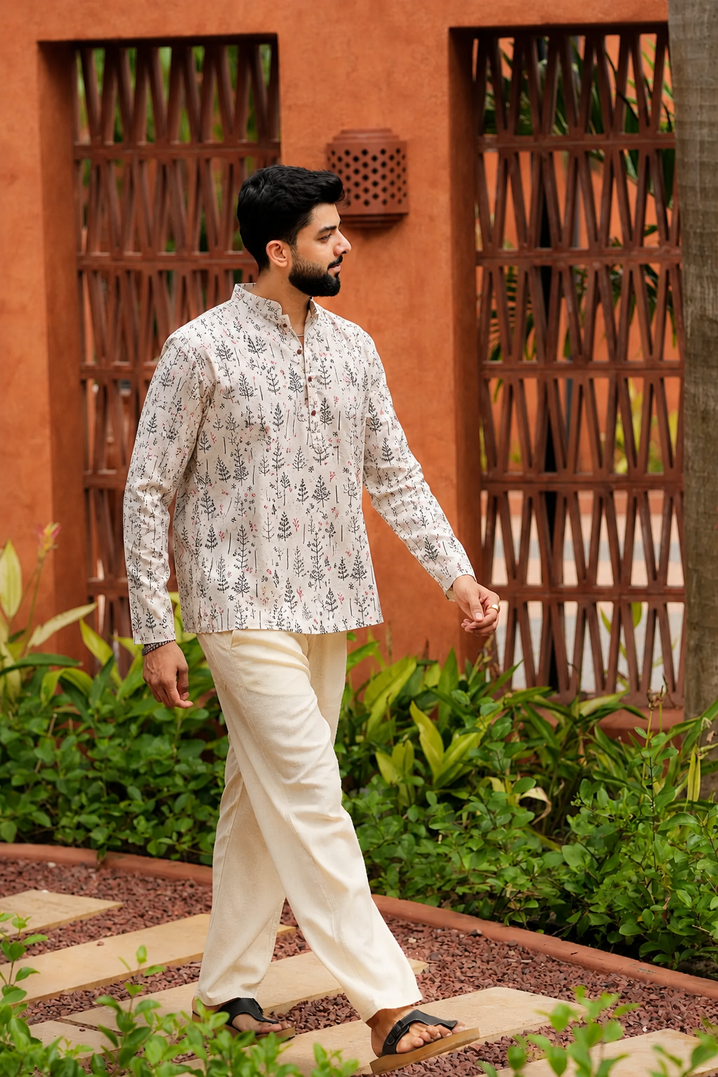 Off White Garden Short Kurta