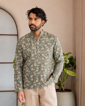 Sage Green Floral Motif Short Kurta