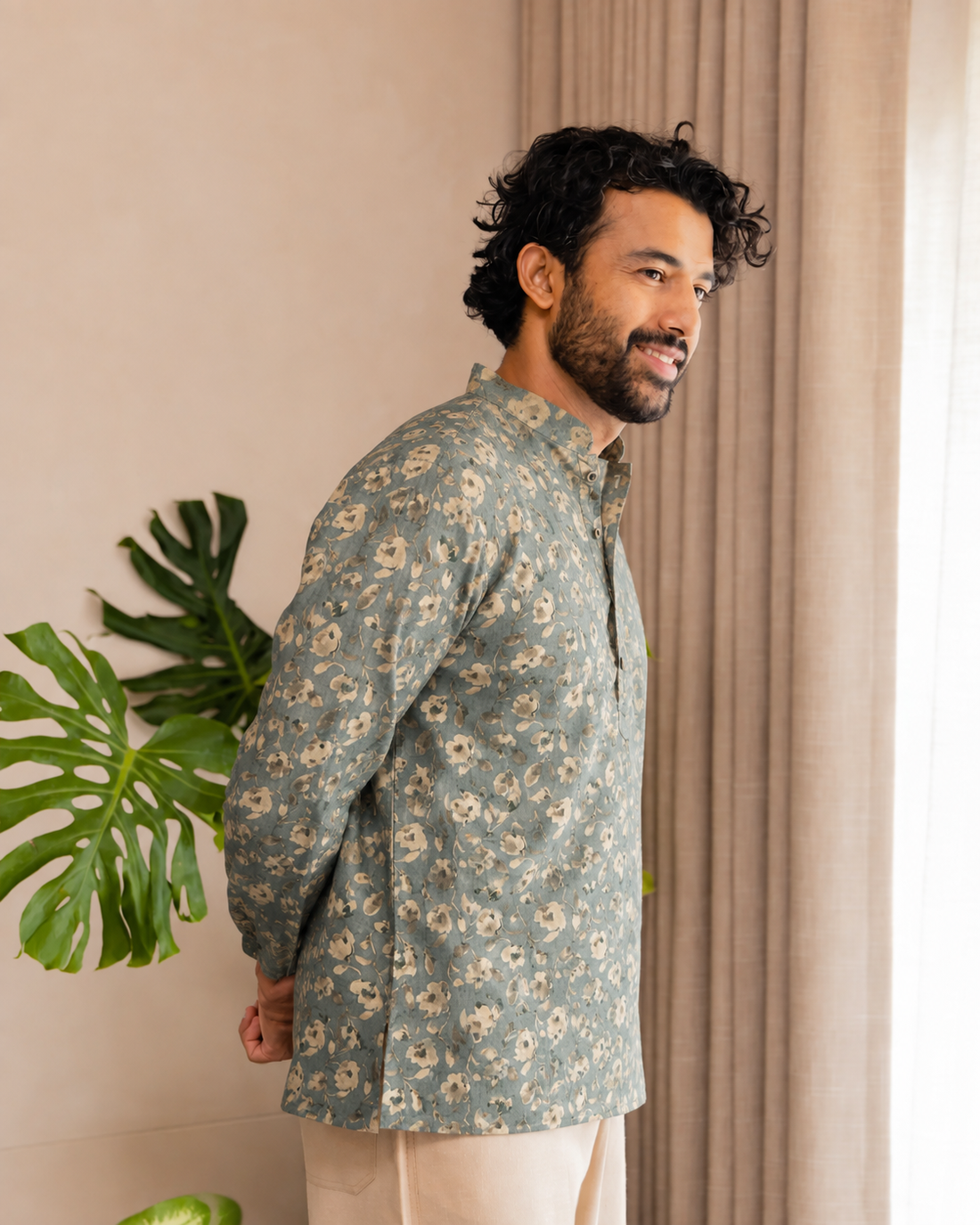 Sage Green Floral Motif Short Kurta
