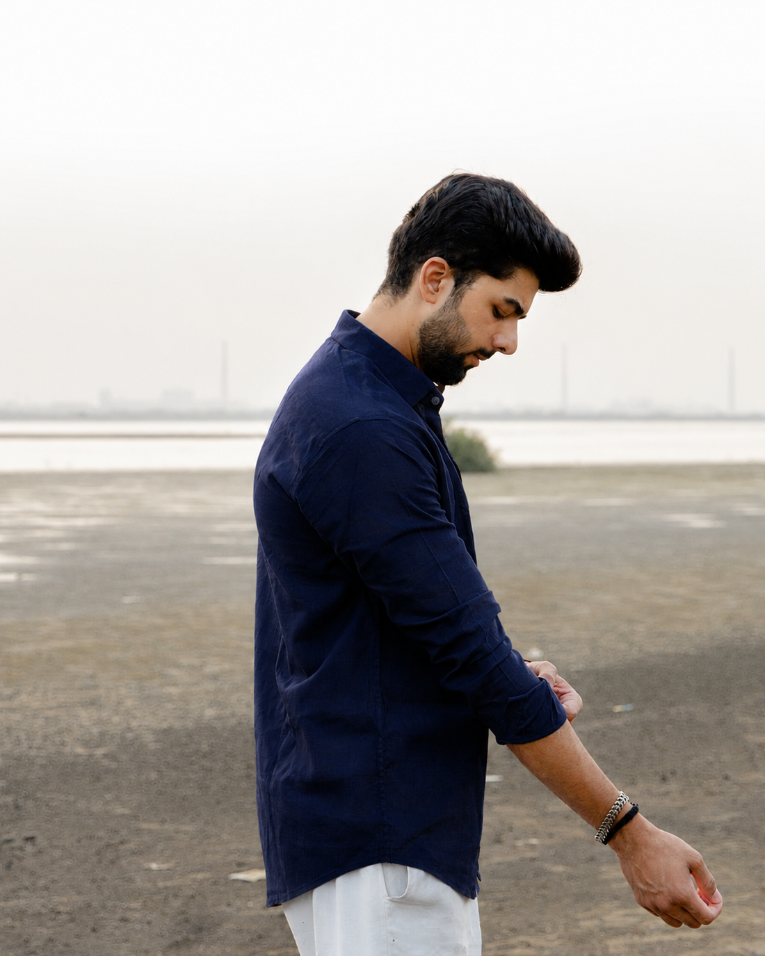 Navy Blue Linen Shirt