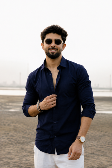 Navy Blue Linen Shirt