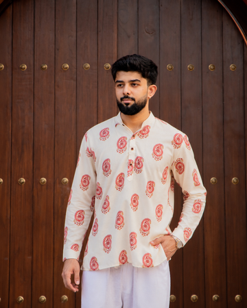 Off-White Paisley Print Short Kurta