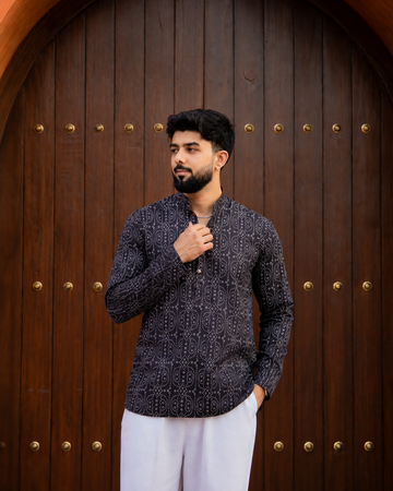 Black Bandhani Print Short Kurta