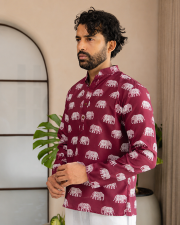 Pink Heritage Elephant Motif Short Kurta