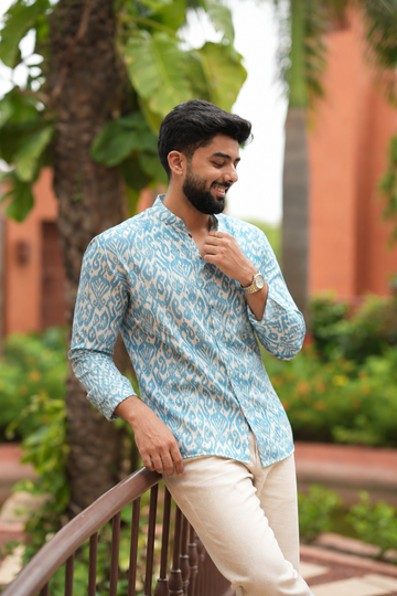 Sky Blue Ikat Print Short Kurta
