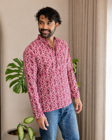 Berry Paisley Print Short Kurta