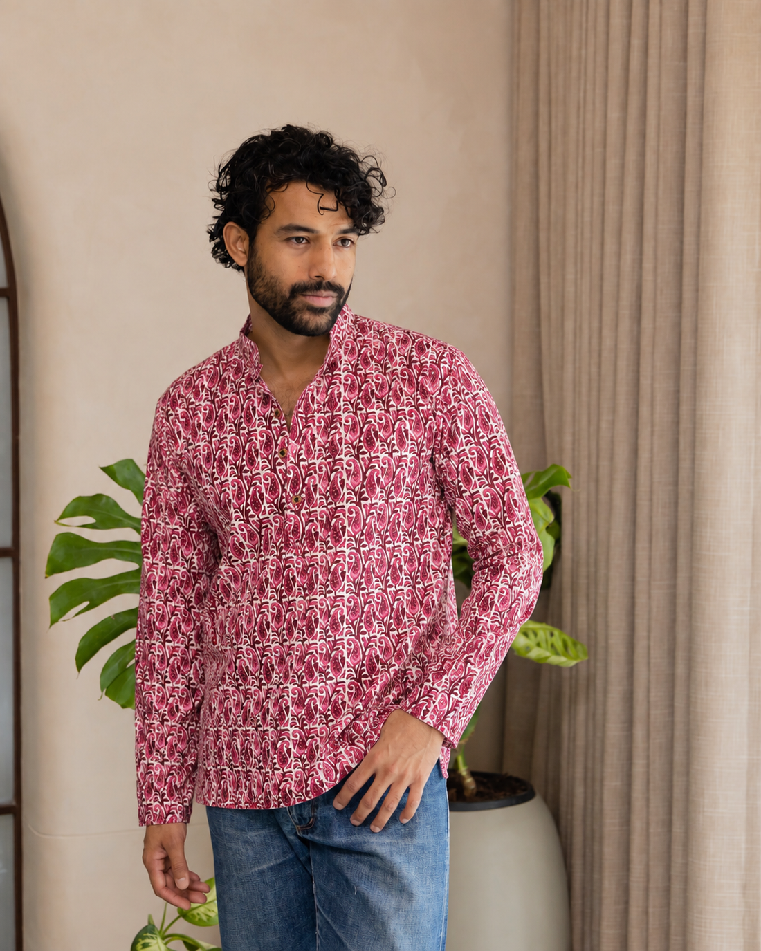 Berry Paisley Print Short Kurta