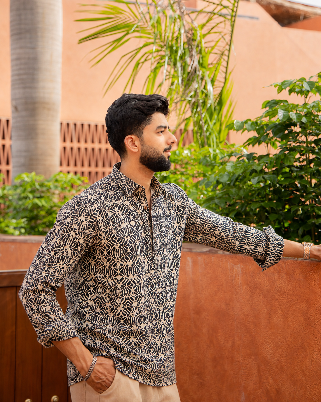 Black Mosaic Print Short Kurta