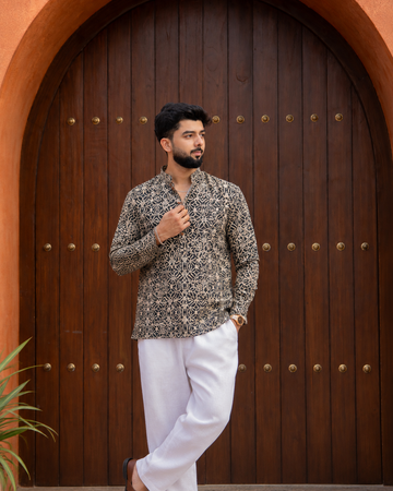 Black Mosaic Print Short Kurta