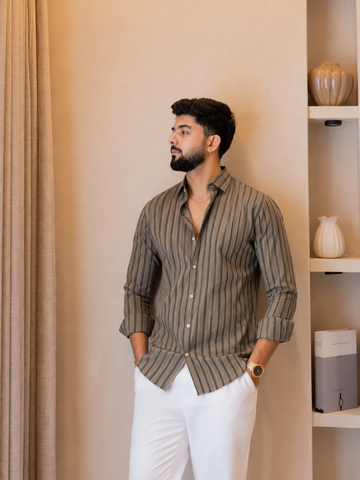 Olive Taupe Stripe Linen Shirt