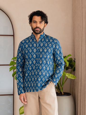Indigo Blue Hand Block Print Short Kurta