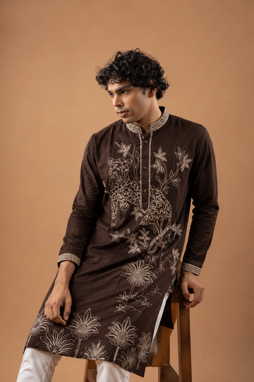Abeer Brown Cheetah Embroidered Kurta