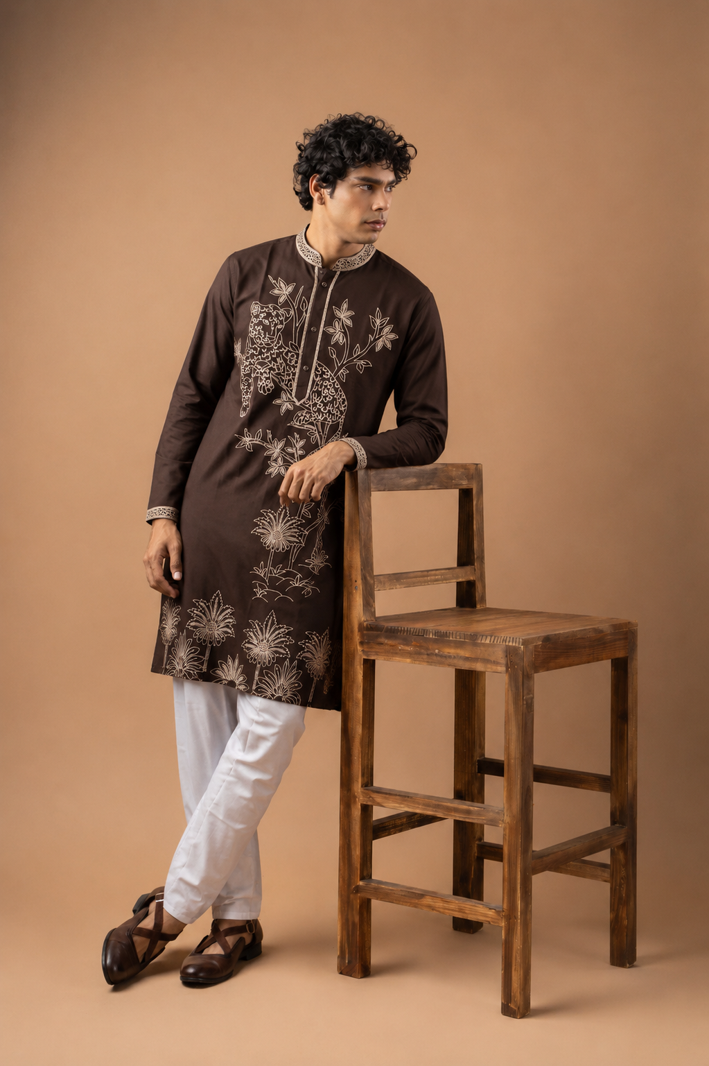 Abeer Brown Cheetah Embroidered Kurta