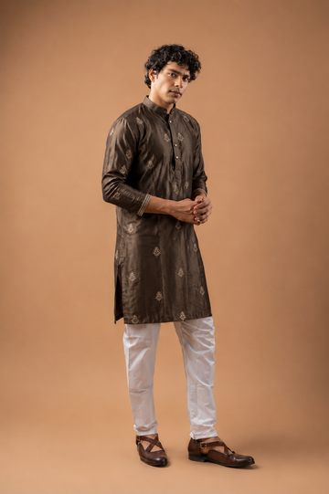 Brown Motif Embroidered Kurta