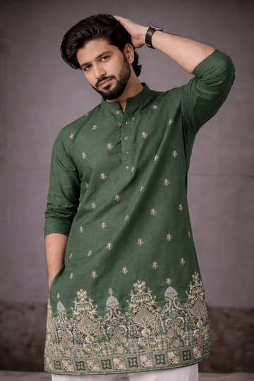 Heritage Green Ethnic Kurta with Intricate Embroidery