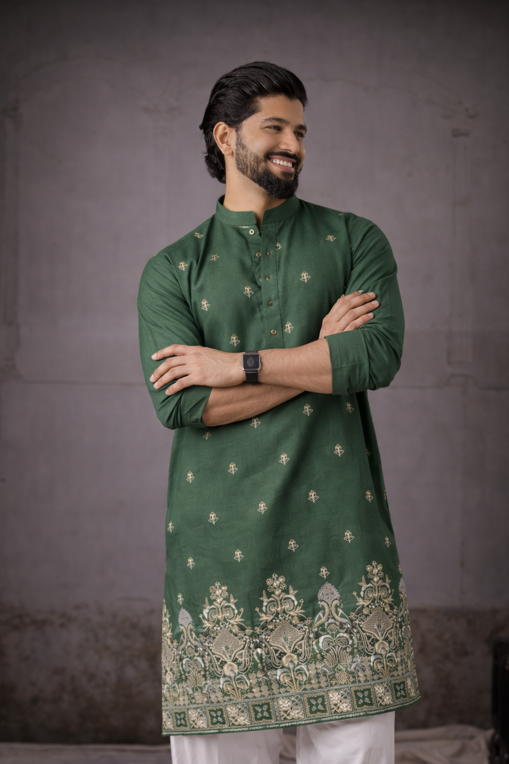 Heritage Green Ethnic Kurta with Intricate Embroidery