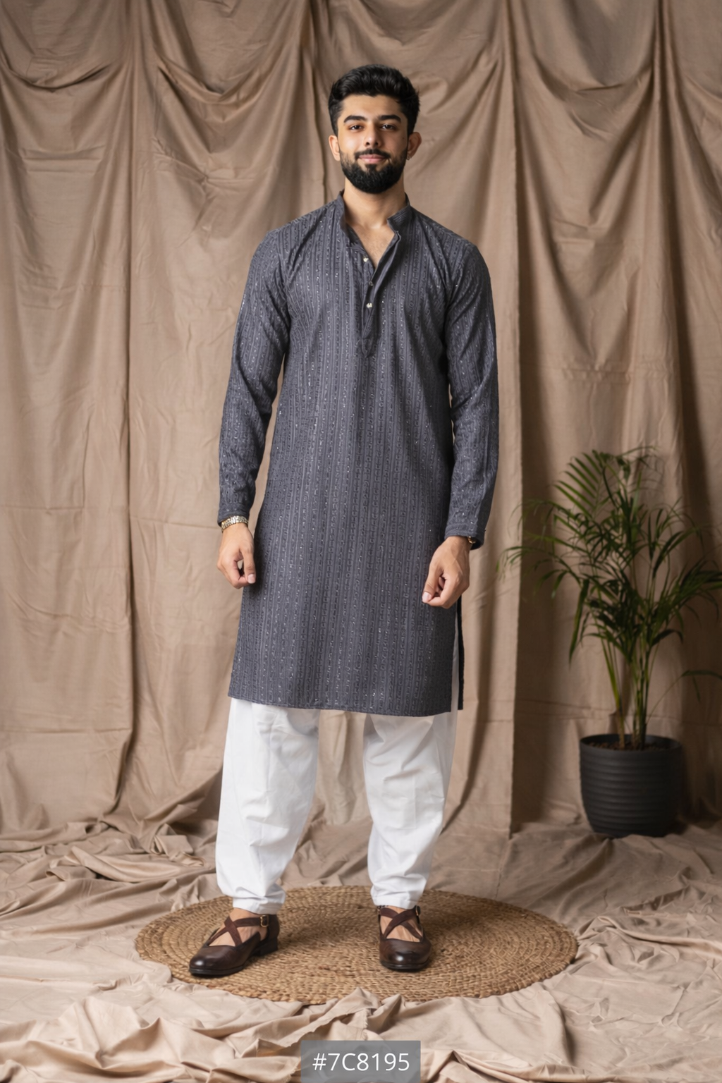 Dark Grey Embroidery and Sequence Kurta