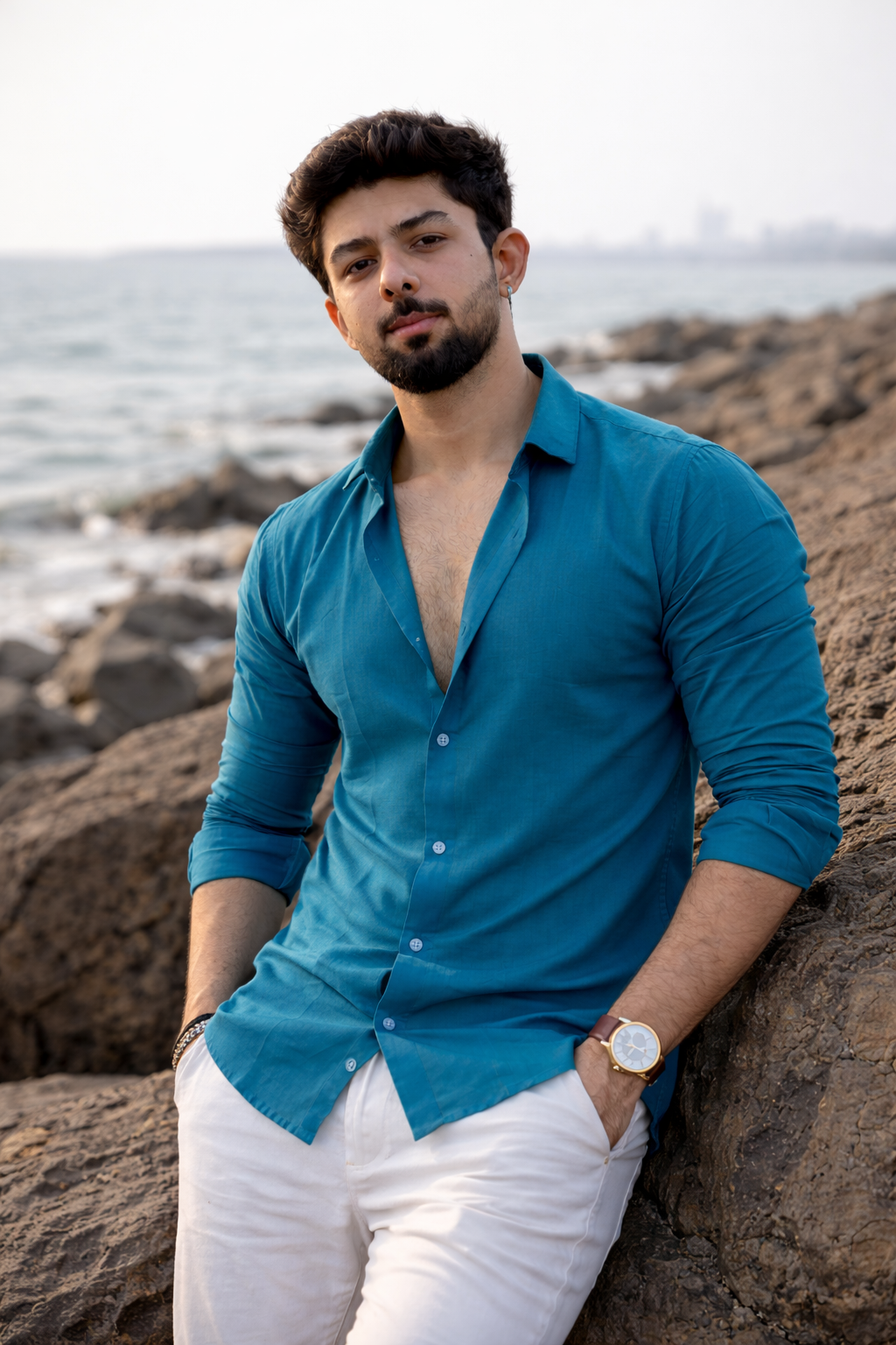 Teal Blue Linen Shirt