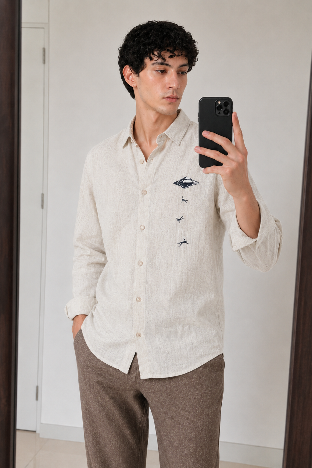 Spaceship Embroidery Shirt