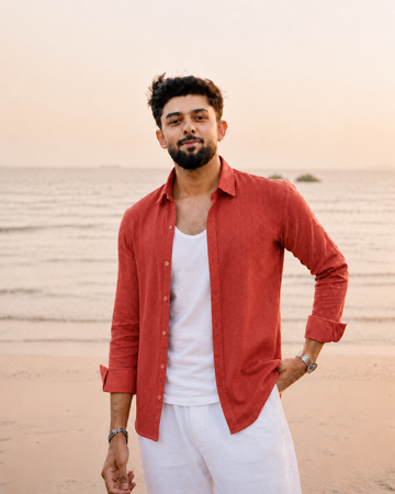 Crimson Orange Linen Shirt