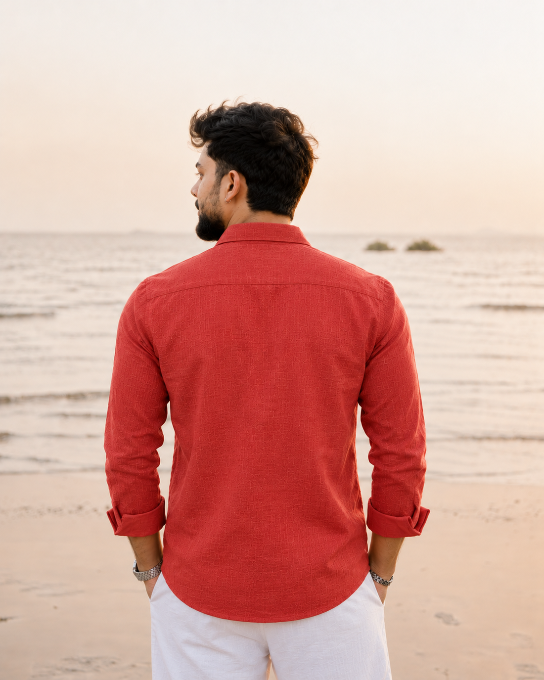 Crimson Orange Linen Shirt