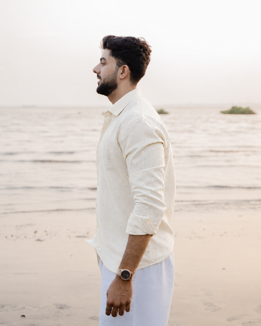 Ivory Textured Linen Shirt