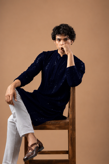 Navy Blue Embroidery Kurta