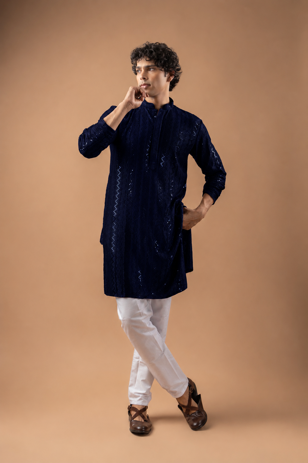 Navy Blue Embroidery Kurta