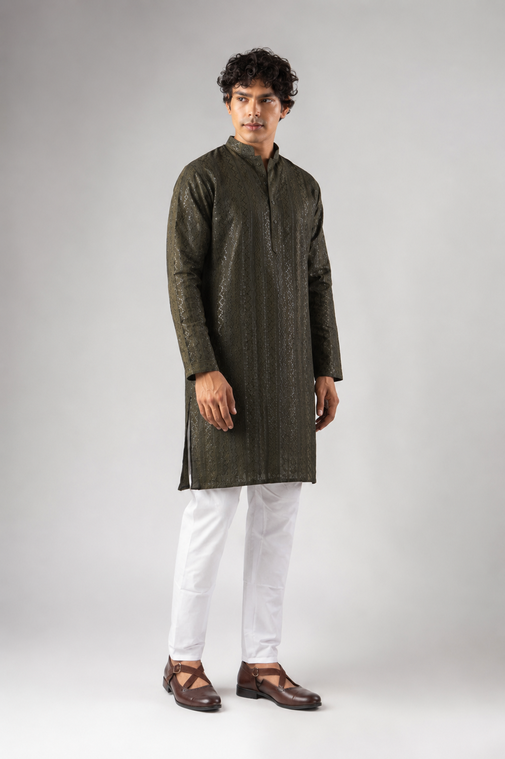 Olive Royale Embroidery Kurta