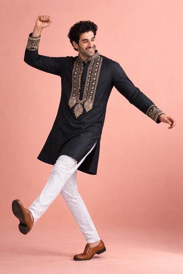 Black Kurta with Intricate Thread Embroidery