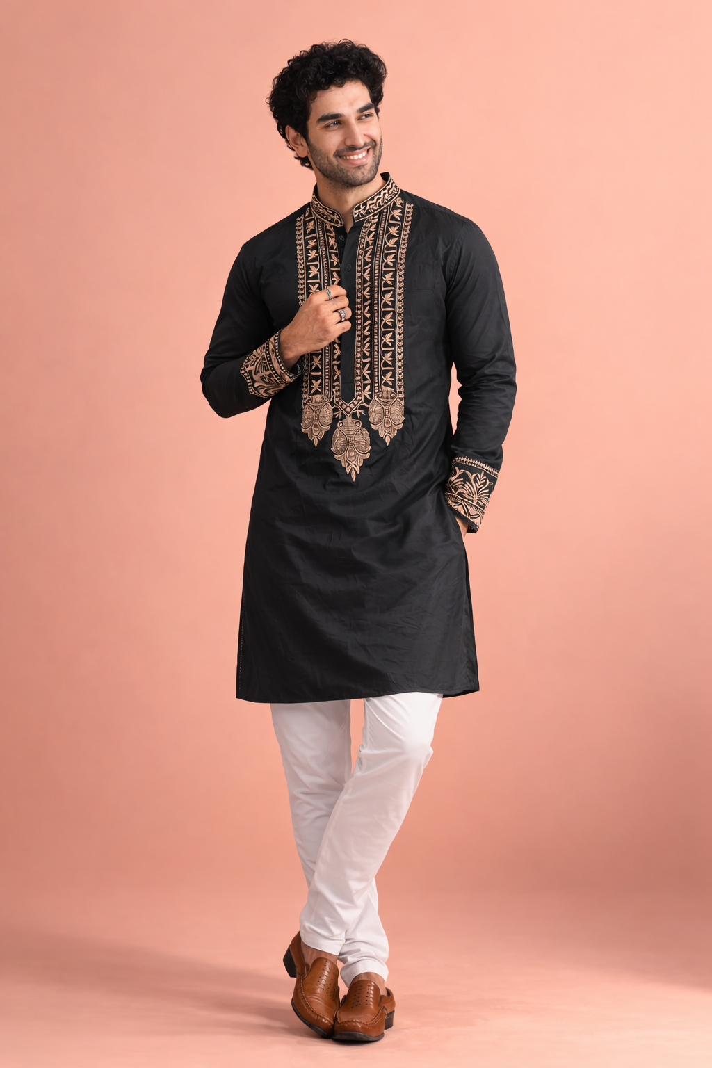 Black Kurta with Intricate Thread Embroidery