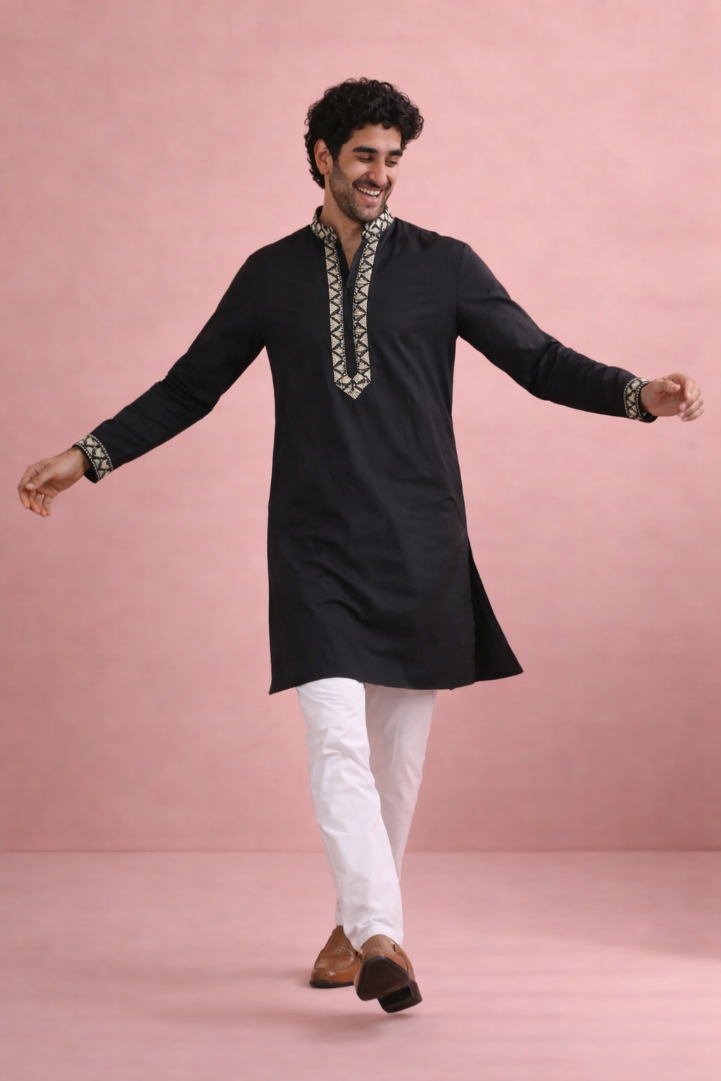 Black Kurta with Intricate Neck Embroidery