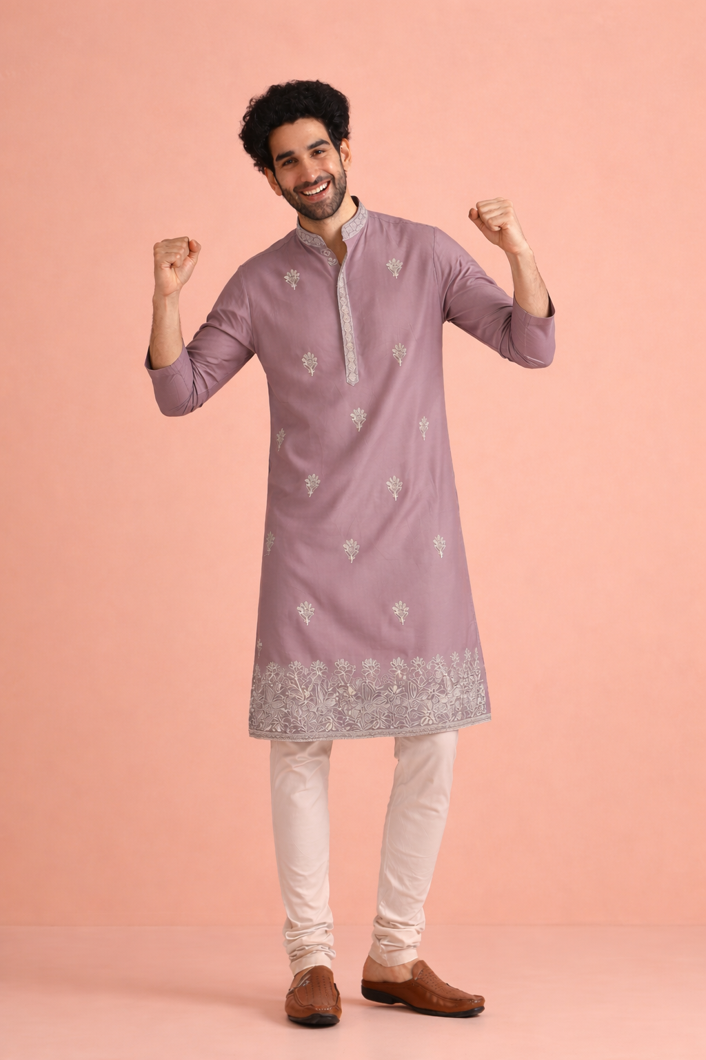 Royal Dusty Lavender Ethnic Kurta with Floral Embroidery