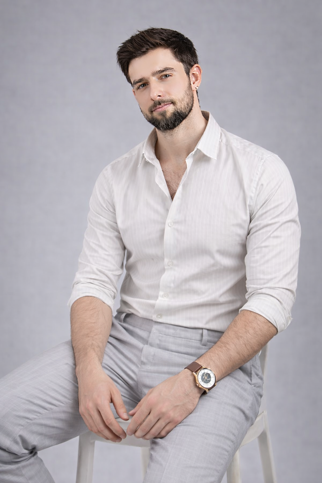 Off White Pinstripe Stich-less Shirt