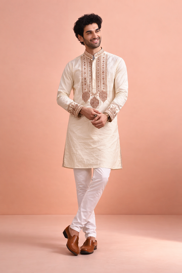 Cream Kurta with Intricate Thread Embroidery