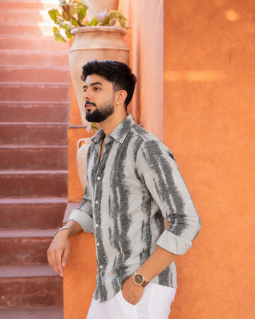 Charcoal Wave Textured Striped Shirt