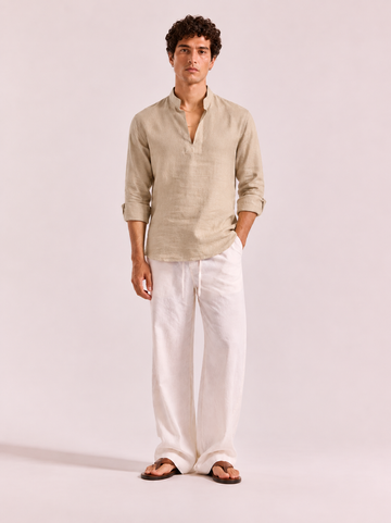 Ecru Linen Split-Neck Shirt