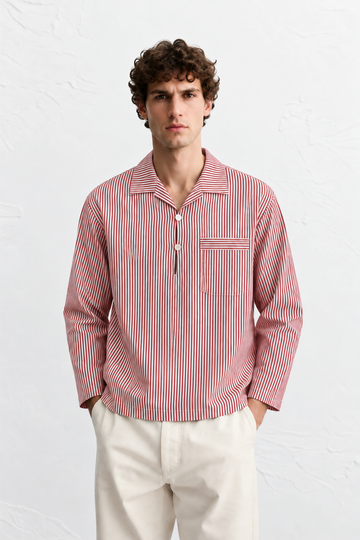 Red Stripe Camp Collar Shirt