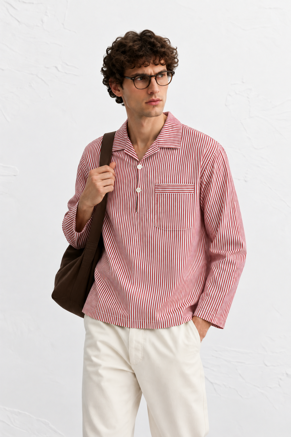 Red Stripe Camp Collar Shirt